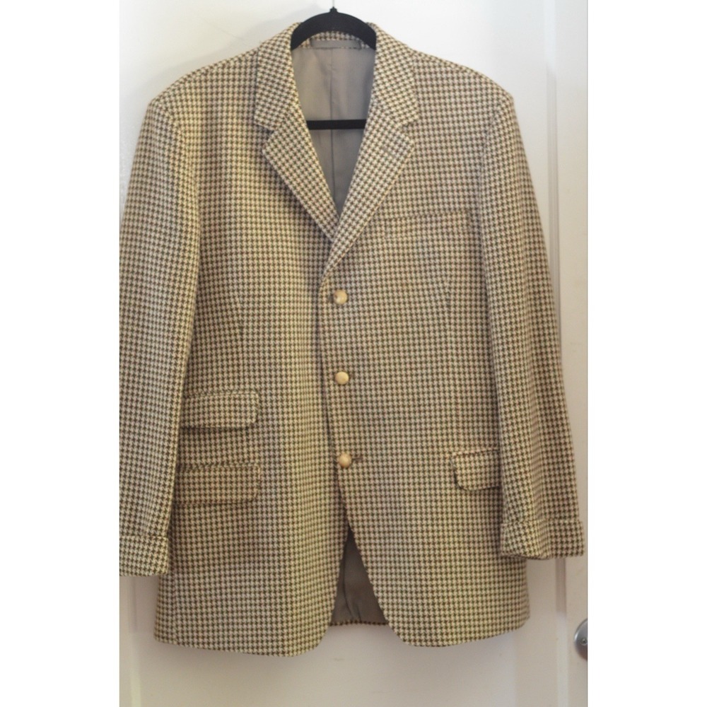 VTG Harris Tweed Dunn & Co Blazer Mens 40 Houndstooth Country Sports Jacket 70s